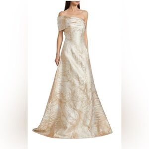 Rickie Freeman for Teri Jon gold jacquard gown Size 14